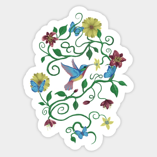 Colibri and butterflys Sticker by KIDEnia